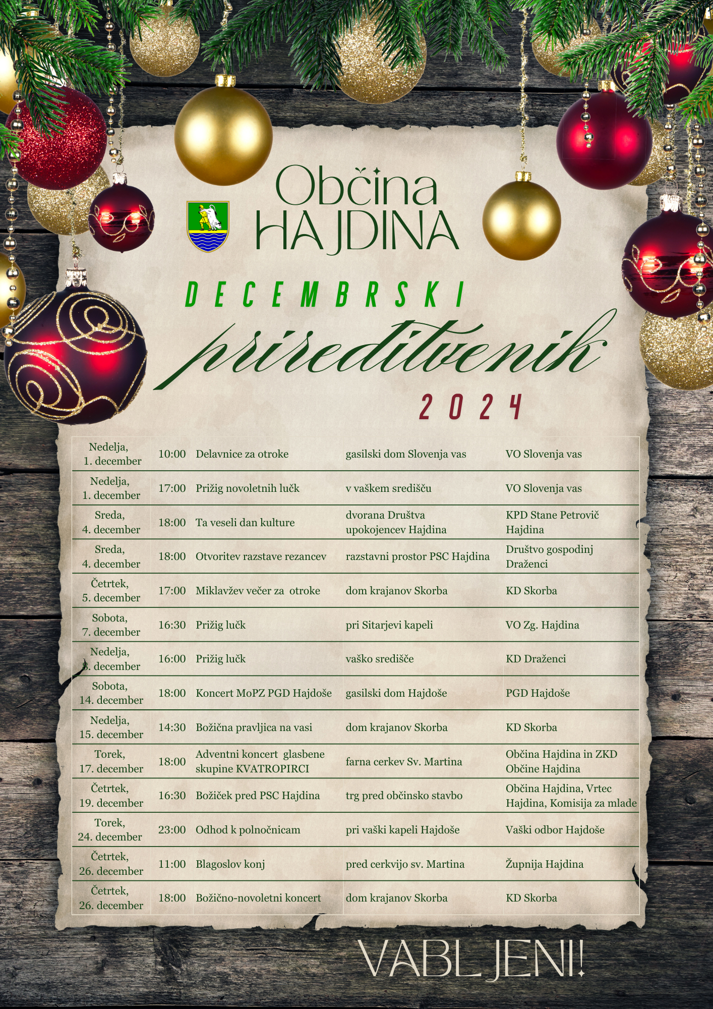Decembrski prireditvenik Hajdina 2024